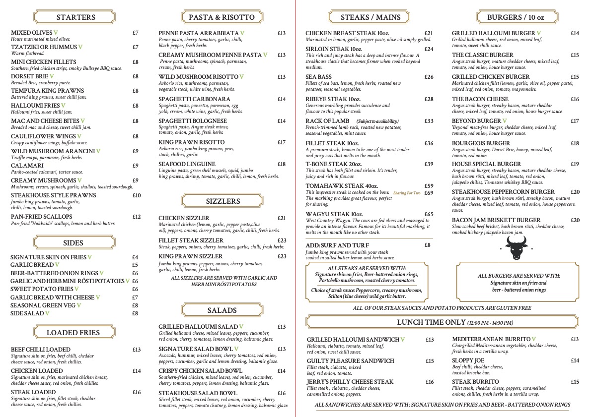 Jerry's Steakhouse, Cafe And Wine Bar Menu